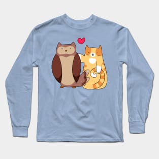 Tabby Cat Loves Owl Long Sleeve T-Shirt